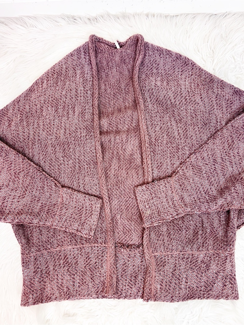 FREE PEOPLE MOTIONS PURPLE BROWN KNIT OPEN FRONT CARDIGAN SWEATER WOMENS SMALL
